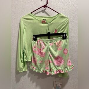 Katie K Lime Green and Pink Ribbed Pajama Top